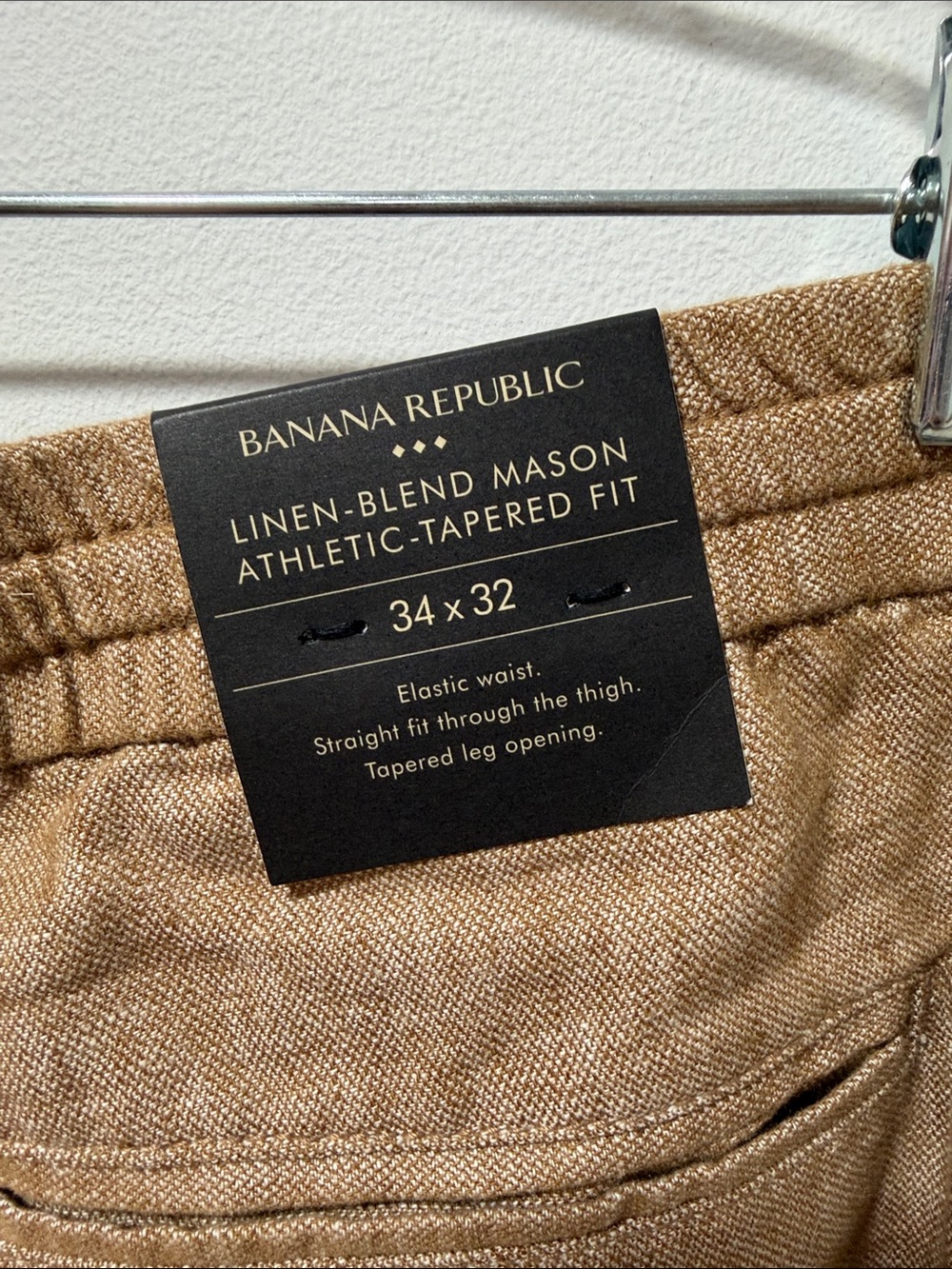 NWT Banana Republic Men’s Linen Blend Mason Athletic Tapered Fit TAN Pant 34x28 - Picture 5 of 11